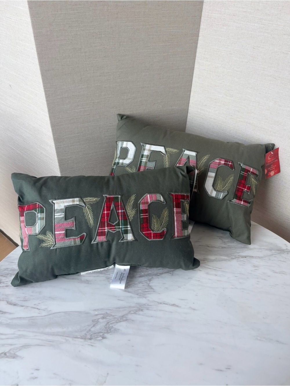 Peace Embroidered Accent Pillow - Olive Green
